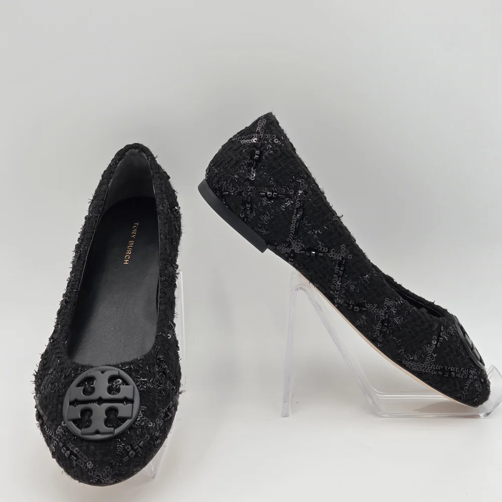 Tory Burch Chelsea Tweed Ballet Flat in Perfect Black. Sz. 6.5